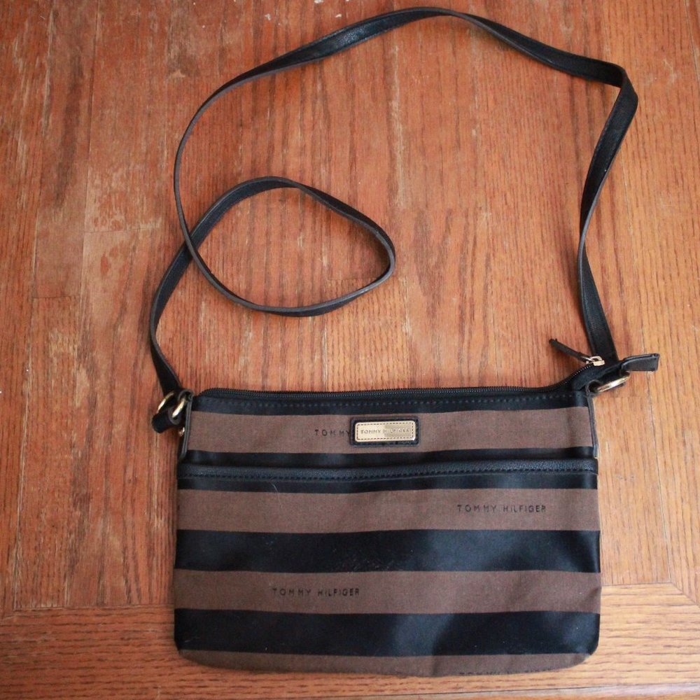 Tommy Hilfiger Crossbody, Brown and Black Striped Purse